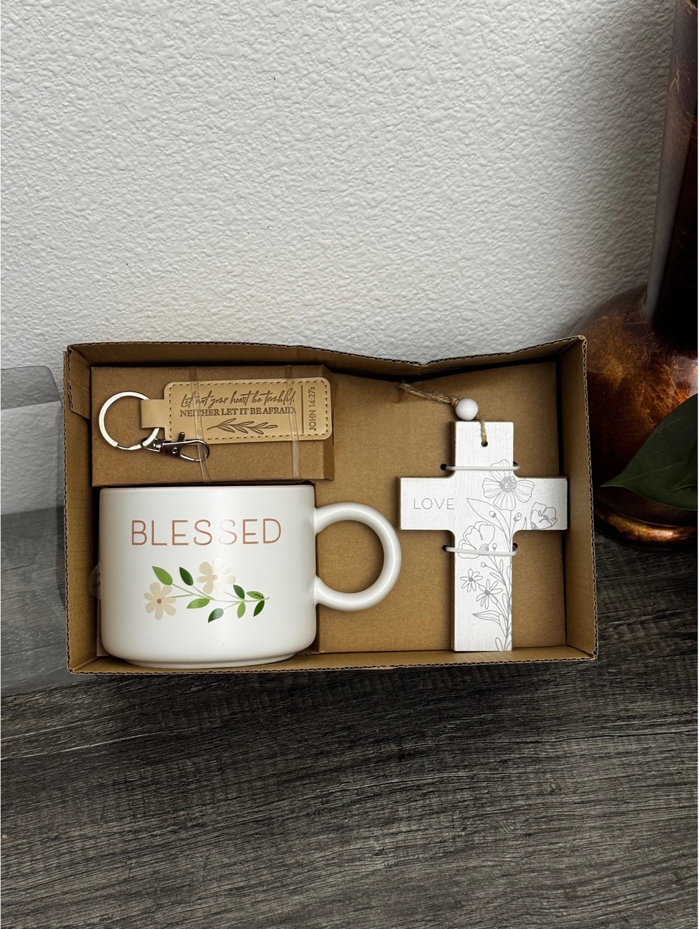 Christian Blessed Mug Gift Set with Cross & John 14:27 Keychain